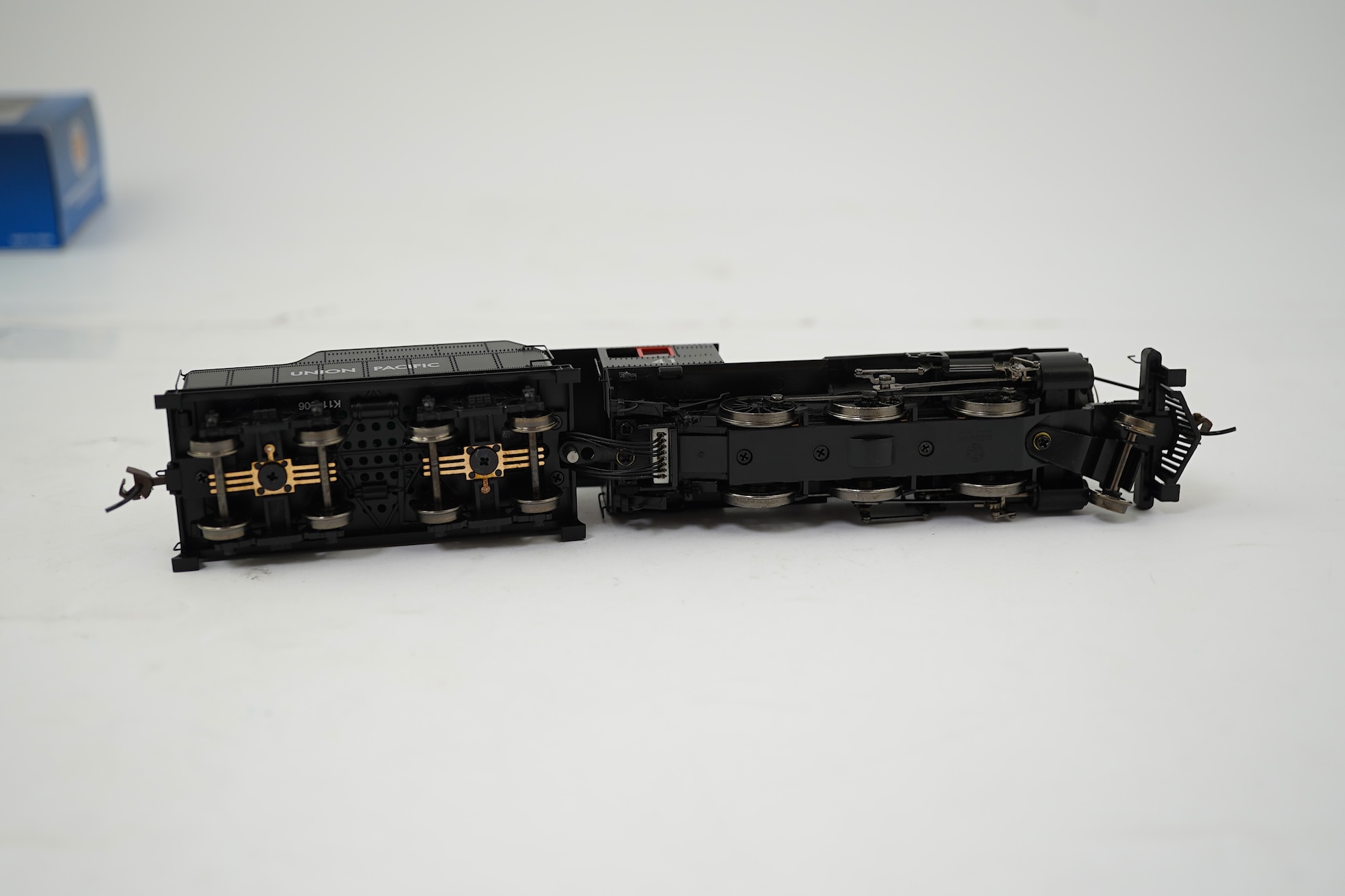 Three boxed HO gauge Bachmann Union Pacific locomotives; (51705) model of ALCO, 41, 2-6-0 locomotive with bogie tender, together with (51501) model of Prairie, 1836, 2-6-2 locomotive with bogie tender, and (50701) model